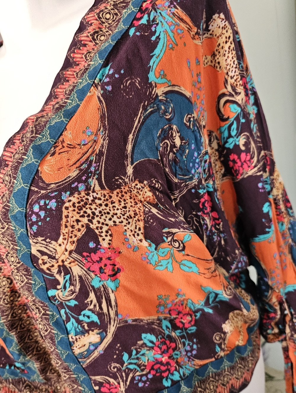 Free People Catch Me If You Can Top L Large Boho Cheetah Paisley Button Front - Picture 2 of 10